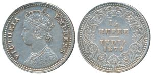 Victoria Empress, Silver ¼ Rupee, 1879, Calcutta Mint, C / II / C incuse, (Prid 384). Very