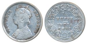 Victoria Empress, Silver ¼ Rupee, 1881, Bombay Mint, B / II / dot, (Prid 411). About Very 