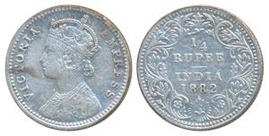 Victoria Empress, Silver ¼ Rupee, 1882, Bombay Mint, B / II / dot, (Prid 413). Very Fine, 