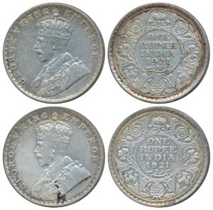 George V, Silver Rupee, 1921, Bombay Mint, (Prid 227). Very Fine and Very Fine+. (2)