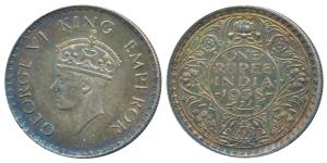 George VI, Silver Rupee, 1938, Bombay Mint, A / I / without Dot, (Prid 233). Nice toning, 