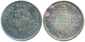 George VI, Silver Rupee, 1938, Bombay Mint, A / I / with Dot, (Prid 234). Nice toning, Ext