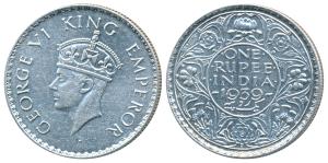 George VI, Silver Rupee, 1939, Bombay Mint (KM 555). Cleaned, Very Fine+, Very Rare.