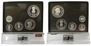 1989 Proof Set, Jawaharlal Nehru Centenary, set of 4, Rupee 1 to 100 with Stand. The outer