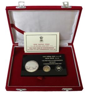 2007 V.I.P. Uncirculated Set, 150 Years of First War of Independence, set of 2, Rupees 5 a