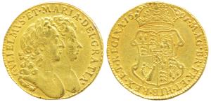 Great Britain, William & Mary, Gold Guinea, 8.25g, 1691, obv. conjoined laureate busts of 