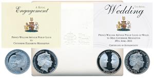 Great Britain & Alderney, Elizabeth II, Silver 5 Pounds, set of 2, each 28g, Prince Willia