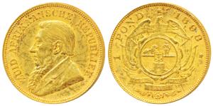 South Africa, Gold Kruger 1 Pond, 8.01g, 1898, rev. Single shaft wagon, (KM 10.2). Extreme