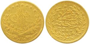 Turkey, Abdul Mejid (AH 1255-77, 1839-61 AD), Gold 25 Kurush, 1.76g, AH 1255 (KM 677). Ver
