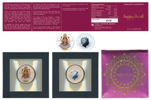 Tuvalu, Elizabeth II, Diwali Festival, Silver Dollar, 1oz., 31.1g, 2017, rev. coloured rep