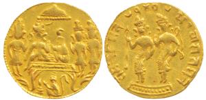 Ram Tanka, Gold Temple Token, 2.85g, obv. Ram and Lakshman standing to left, rev. Ram Durb