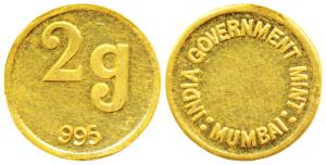 Mumbai Mint, Gold 2g, obv. weight and purity, rev. India Government Mint, Mumbai. Uncircul