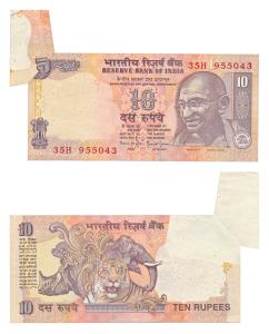 Rupees 10, signed Bimal Jalan, Error, the extra paper fold while printing ensured that the