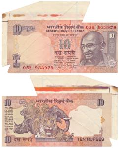 Rupees 10, signed Bimal Jalan, Error, margin with extra paper on the top and left; unevenl