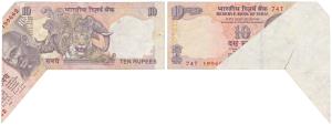 Rupees 10, Error, printed on extra paper at right, the extra paper fold while printing ens