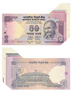 Rupees 50, signed Bimal Jalan, Error, margin with extra paper at right and at top right co