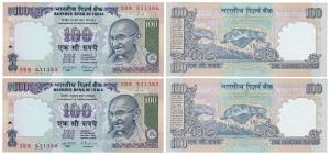 Rupees 100 (2), Error, signed C. Rangarajan, two different serial numbers printed on the n