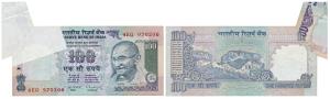 Rupee 100, signed C. Rangarajan, Error, miss-print with a white patch in top left corner, 
