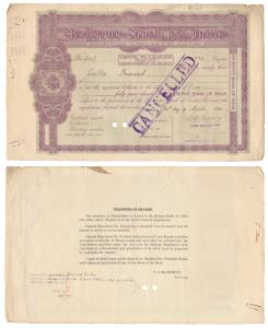 Reserve Bank of India, Share Certificate, dated 1935, logo of the bank at left, rubber sta