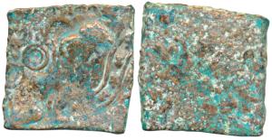 Punch-Marked, Eran-Vidisha region, Copper, 5.81g, four punches, of a horse, elephant, fish