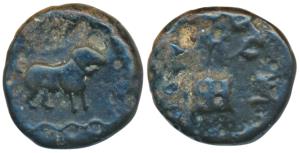 Maharathis of Marathwada, Copper Unit, 5.63g, obv. lion walking to right with a river symb