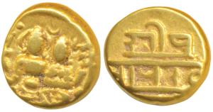 Vijayanagar Empire, Devaraya I, Gold Pagoda, 3.37g, Shiva-Parvati seated, Siva holding ant