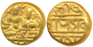 Vijayanagar Empire, Devaraya I, Gold Pagoda, 3.38g, Shiva-Parvati seated, Siva holding ant