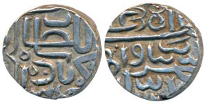 Akbar as Sultan, Silver ½ Rupee, 5.53g, Mintless type, Gujarat weight standard (G&G G645).