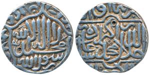 Akbar, Silver Rupee, 11.21g, mint name off flan, stylization that of Dar al-Khilafat Jaunp