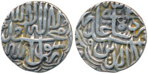 Akbar, Silver Rupee, 11.23g, Lahore Mint (off flan), AH 977, Kalima type, double octofoil 