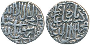 Akbar, Silver Rupee, 11.34g, Narnol Mint (mint name off flan), AH 962, Kalima type (KM 80.