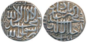 Akbar, Silver Rupee, 11.36g, Patna Mint, AH 985, Kalima type (KM 80.16). Extremely Fine, R