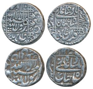 Shah Jahan, Silver Rupee (2), Surat & Patna Mint, RY 13 & 23, legend within square area. V