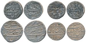 Silver Rupee (4), Shah Jahan, Mint off flan, AH 1043 and RY 29; Aurangzeb, Surat Mint, AH 