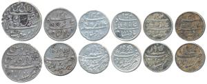 Murshidabad Mint, Silver ½ Rupee and ¼ Rupee (5), in the name of Shah Alam II, AH 1204/19,