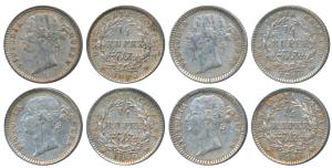 Victoria Queen, Silver ¼ Rupee, 1840, divided Legend, Madras Mint, WWS raised, 10 Berries 