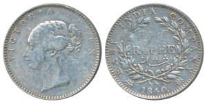 Victoria Queen, Silver ½ Rupee, 1840, continuous legend, Bombay Mint, English Head, 19 Ber