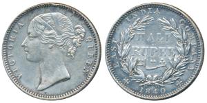 Victoria Queen, Silver ½ Rupee, 1840, divided legend, Calcutta / Bombay Mint, WW incuse, 2