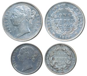 Victoria Queen, Silver Rupee and ½, 1840, Calcutta Mint, divided legend. Very Fine. (2)