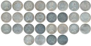 Victoria Empress, Silver 2 Annas, 1884 & 1885 Bombay Mint, A / I / B raised; 1886, Calcutt