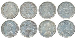 Victoria Empress, Silver 2 Annas, 1886, 1887, 1892, 1896, Bombay Mint, B / II / B incuse, 