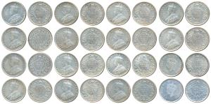 George V & George VI, Silver ½ Rupee, 1913, 1914, 1915, 1918, 1922, 1923, 1924, 1925 (2), 