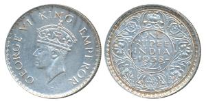 George VI, Silver Rupee, 1938, Bombay Mint, A / I, without dot, (Prid 233). Extremely Fine