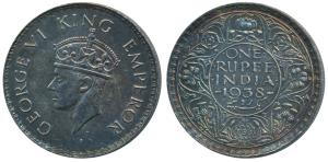 George VI, Silver Rupee, 1938, Bombay Mint, A / I, with dot, (Prid 234). Nice toning, Extr