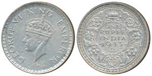 George VI, Half Silver Rupee, 1943, A / Ia, Large Head and Small 3 in date, (Prid 242). Ve