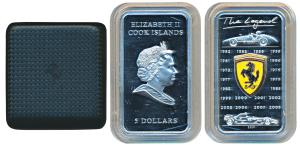 Cook Island, Elizabeth II, Silver Rectangular 5 Dollars, 25g, 2009, Ferrari the legend, th