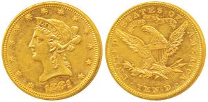 United States of America, Gold $10, 16.64g, 1881, Liberty head on obv., Motto ‘In God we t