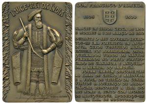 First Viceroy of India Dom Francisco D'almeida, Rectangle Heavy Bronze Medallion, obv. ful