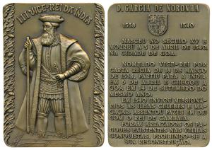 Third Viceroy of India Garcia De Noronha, Rectangle Heavy Bronze Medallion, obv. full leng