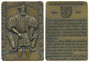 Fifth Viceroy of India D. Afonso De Noronha, Rectangle Heavy Bronze Medallion, obv. full l